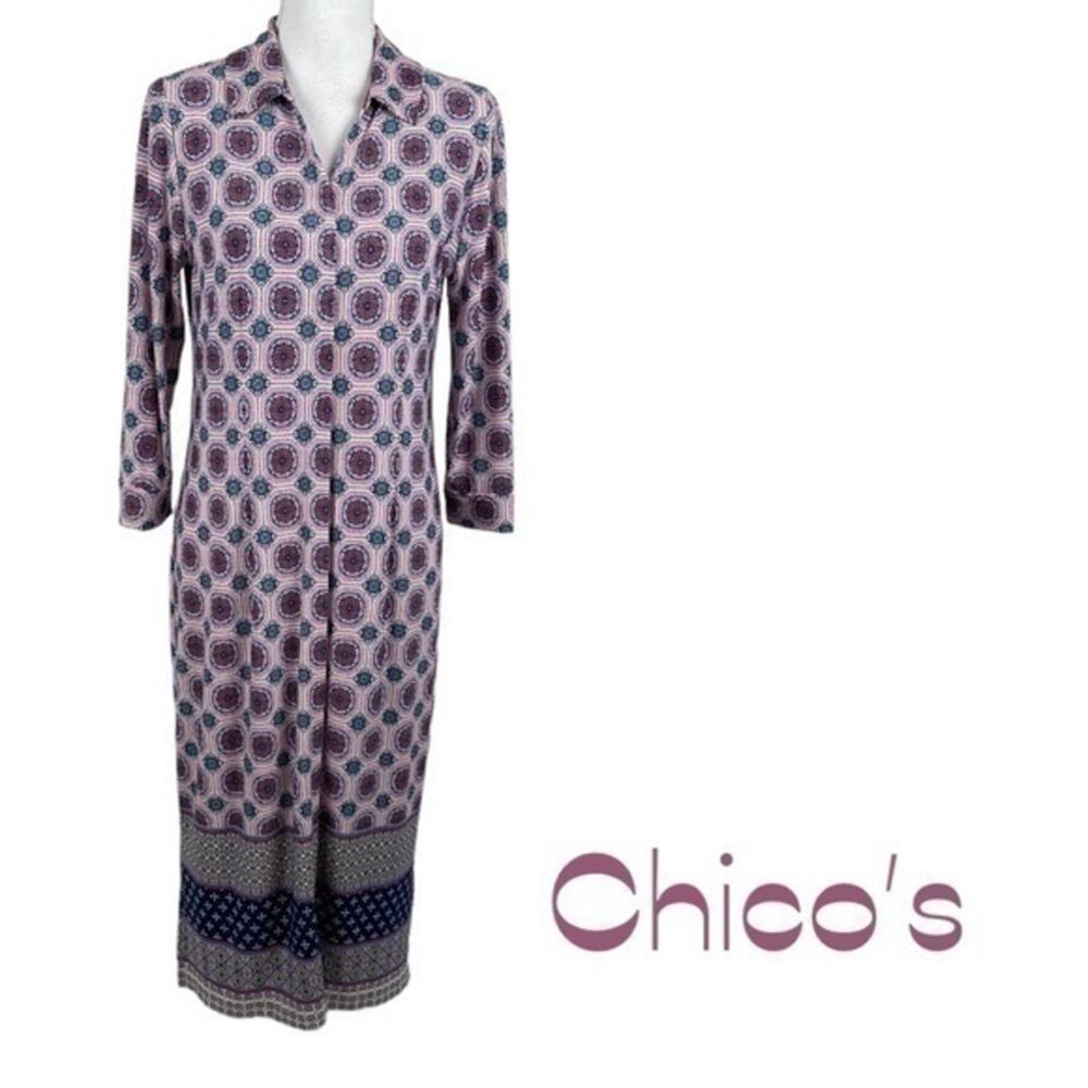 Chico's Purple and Blue Patterned Midi Dress